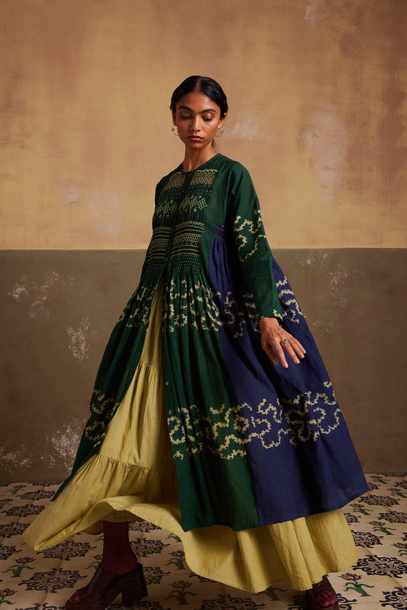 Frida Set (Dress + Skirt)-Indigo-Emerald Spiral cotton by CORD for women Worldwide