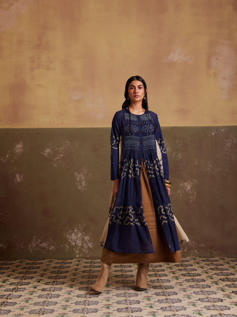 Frida Set (Dress + Skirt)-Indigo-Ivory Spiral cotton by CORD for women Worldwide