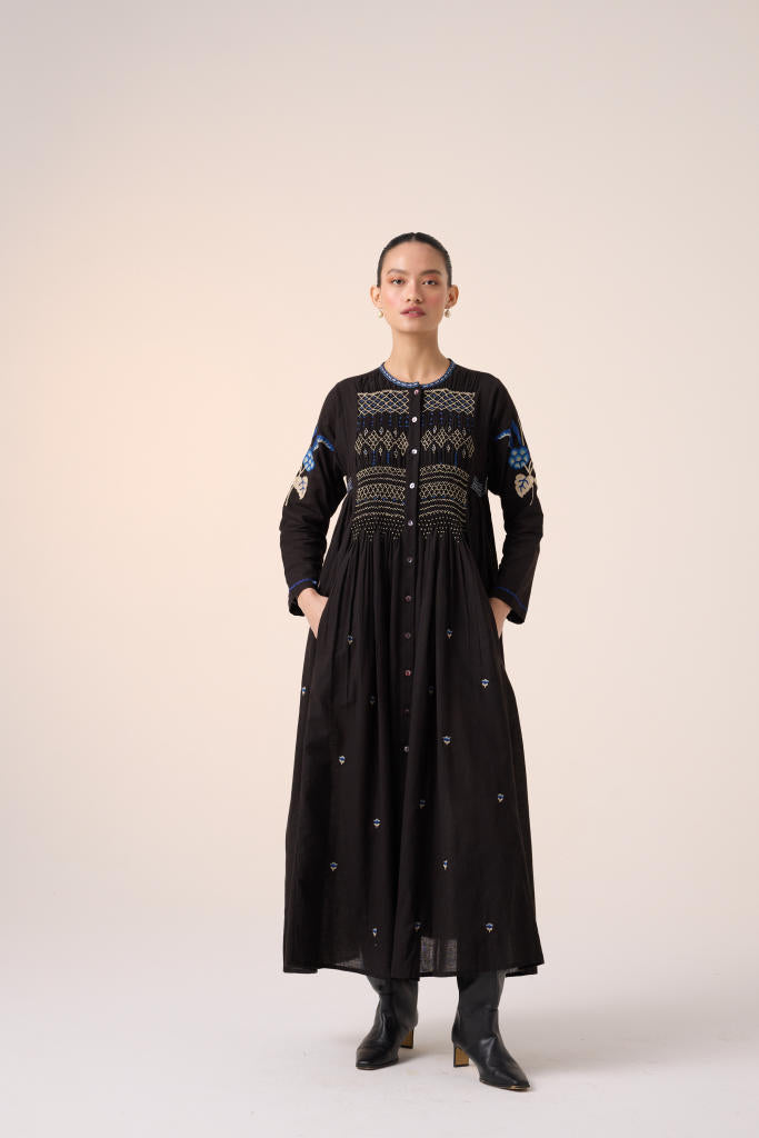 FRIDA DRESS-BLACK EMBROIDERY cotton by CORD in multi for women Worldwide