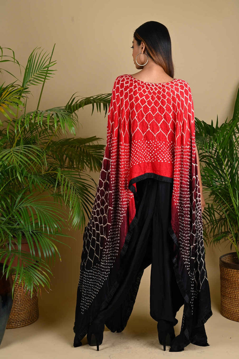 FRINGE CAPE-RED BLACK SHADED silk by Dyelogue in red color for women Worldwide