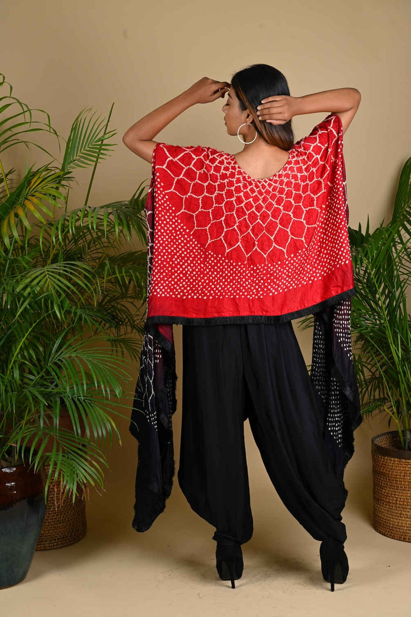 FRINGE CAPE-RED BLACK SHADED silk by Dyelogue in red color for women Worldwide