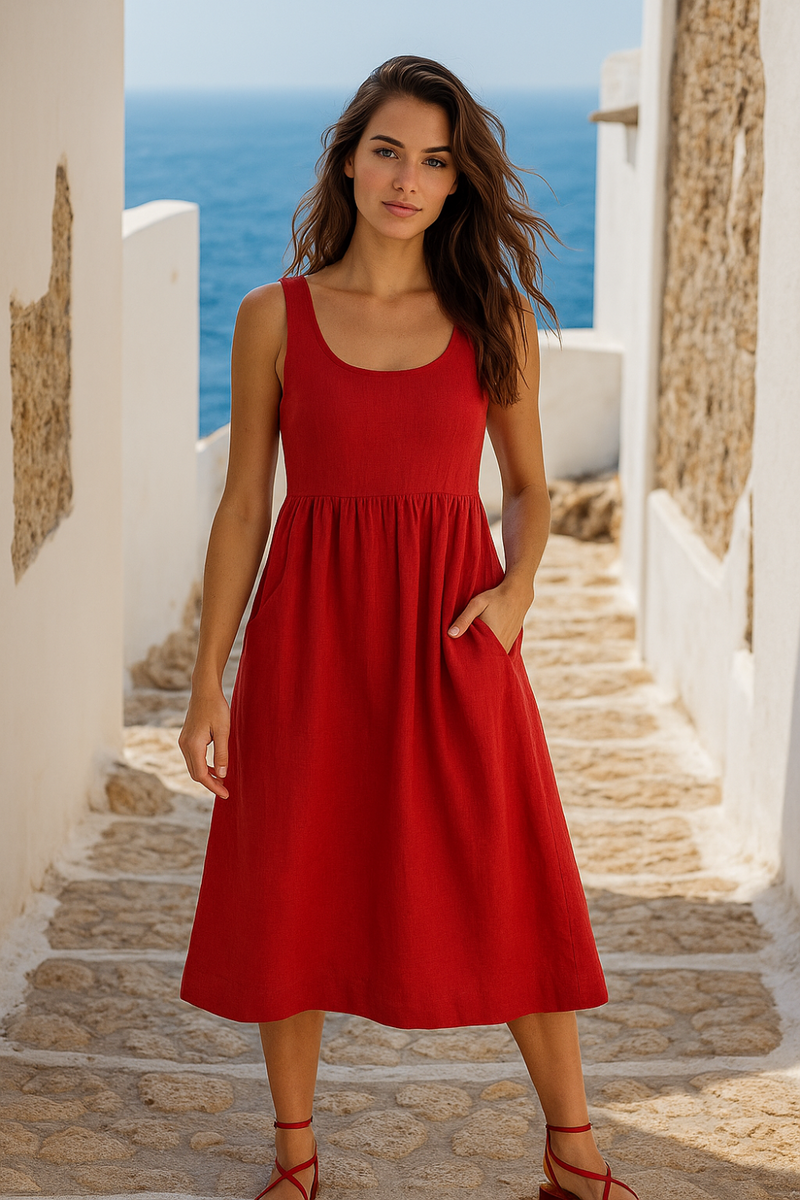 Chrimson Cross Back Dress cotton by Moborr in red color for women Worldwide