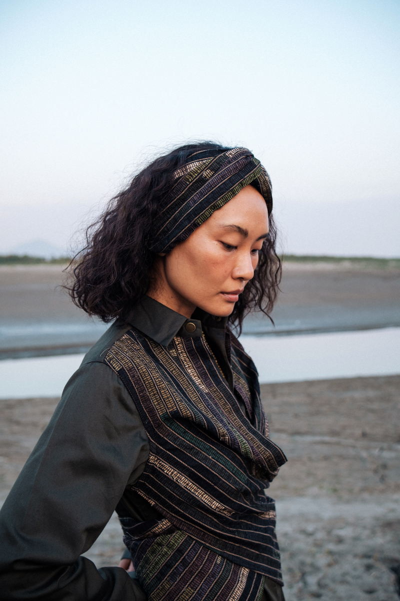 Upcycled Seattle Wrap Dress - Green cotton by The Terra Tribe in green color for women Worldwide