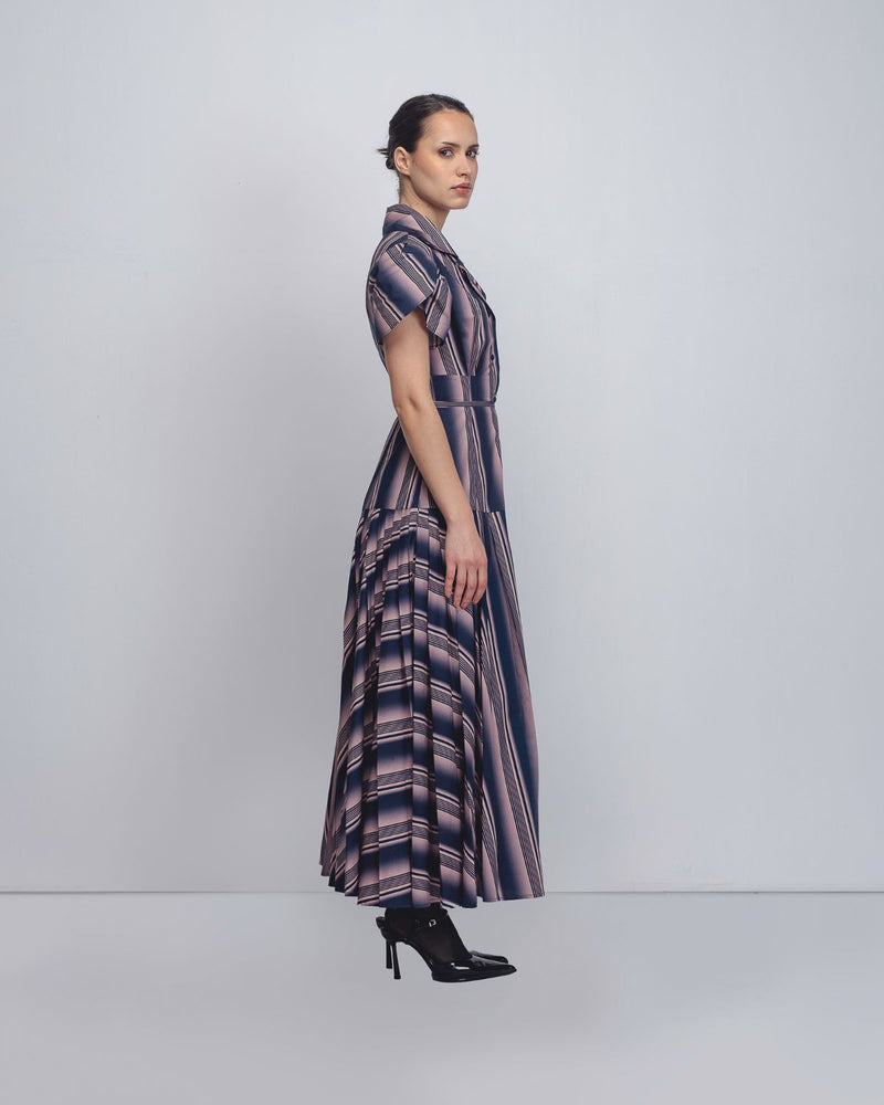 Gami Dress - Pink + Navy Stripe cotton by Leh Studios in pink color for women Worldwide