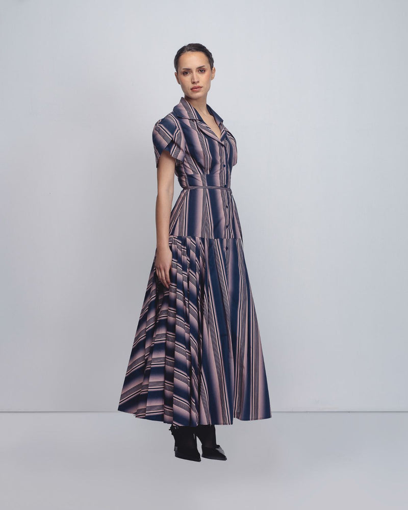 Gami Dress - Pink + Navy Stripe cotton by Leh Studios in pink color for women Worldwide