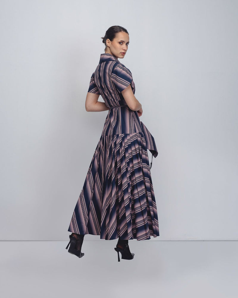 Gami Dress - Pink + Navy Stripe cotton by Leh Studios in pink color for women Worldwide