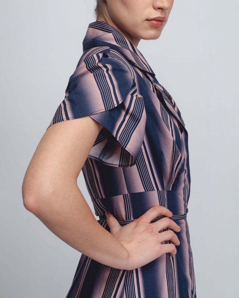 Gami Dress - Pink + Navy Stripe cotton by Leh Studios in pink color for women Worldwide
