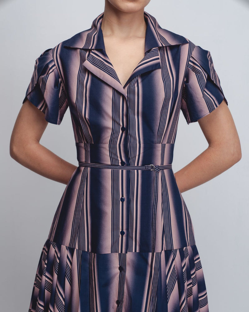 Gami Dress - Pink + Navy Stripe cotton by Leh Studios in pink color for women Worldwide