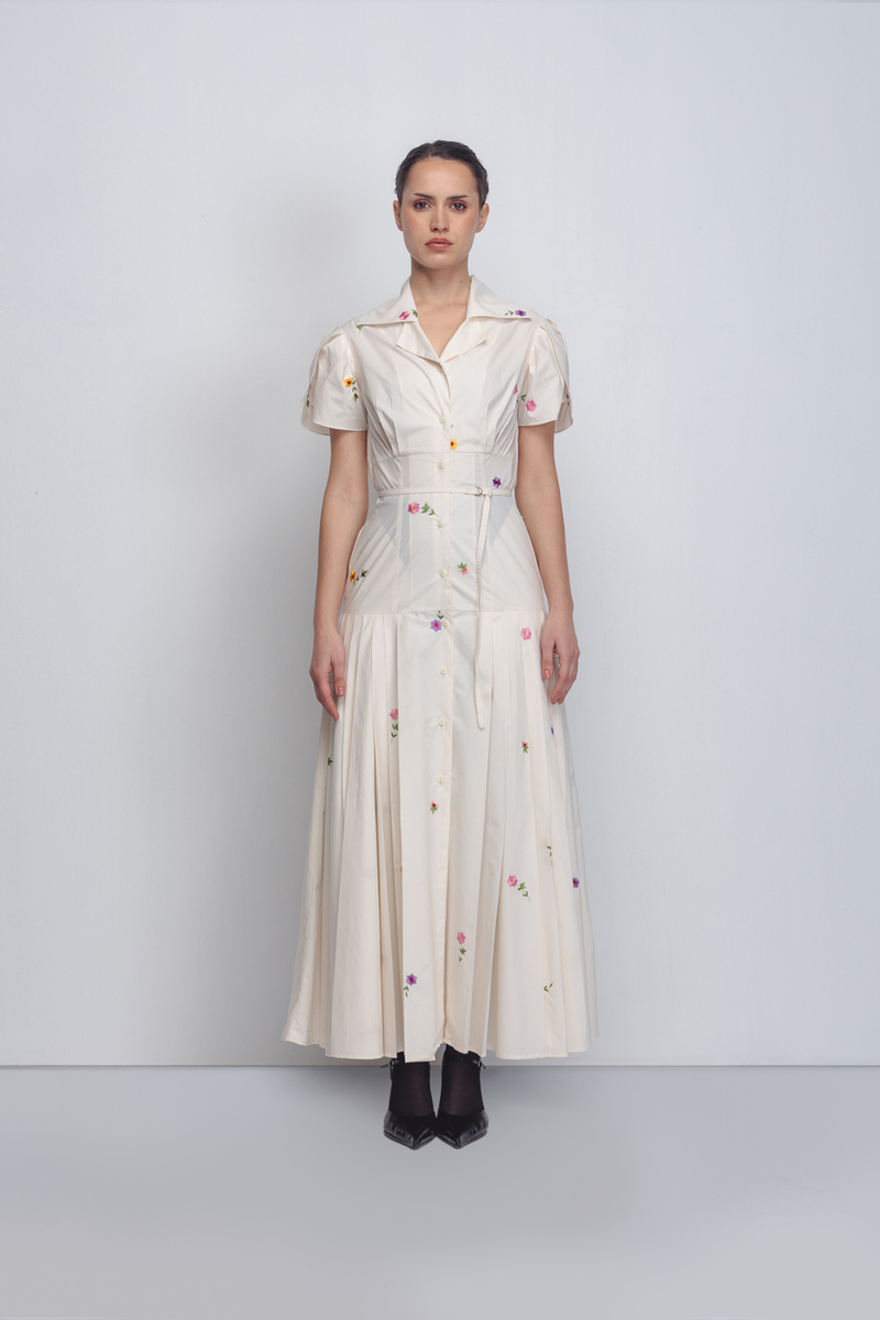 Gami Embroidered Dress - White cotton by Leh Studios in white color for women Worldwide
