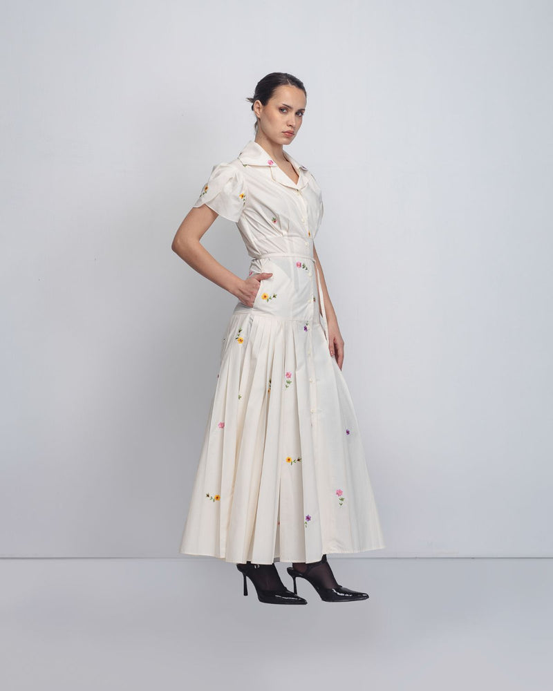 Gami Embroidered Dress - White cotton by Leh Studios in white color for women Worldwide