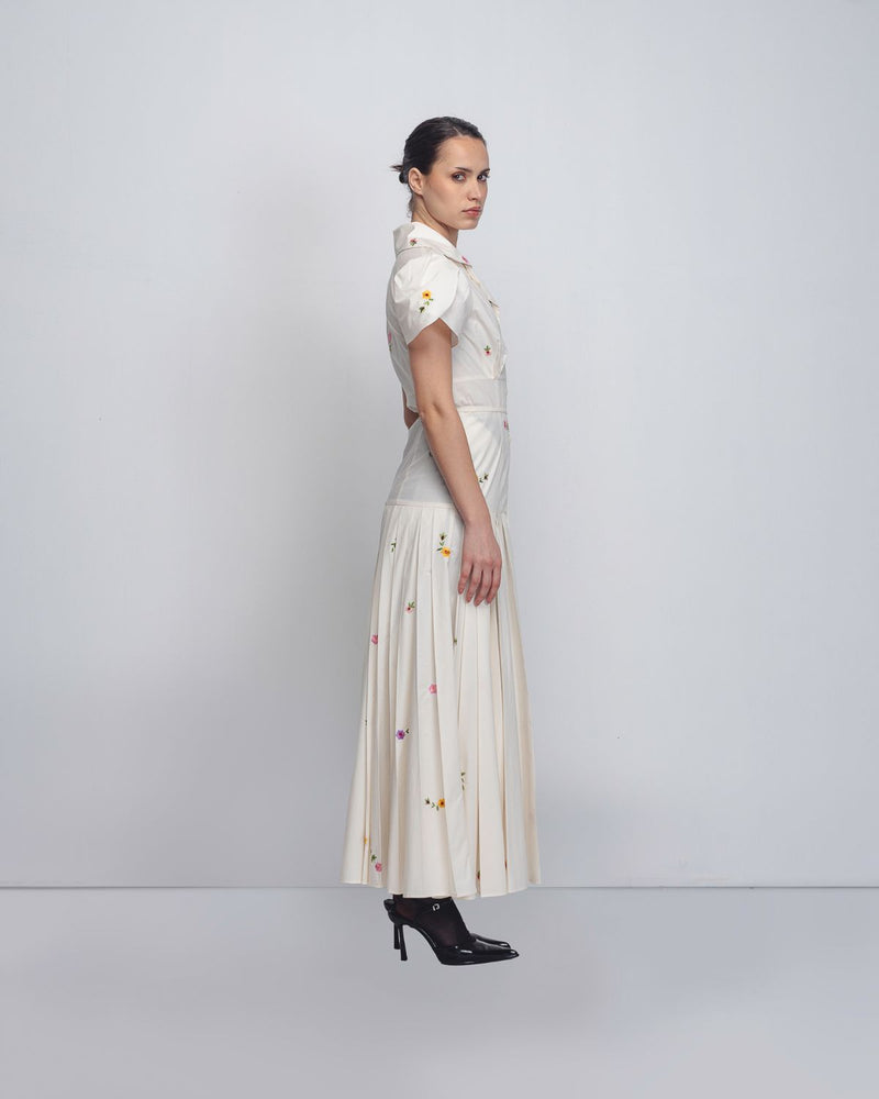 Gami Embroidered Dress - White cotton by Leh Studios in white color for women Worldwide