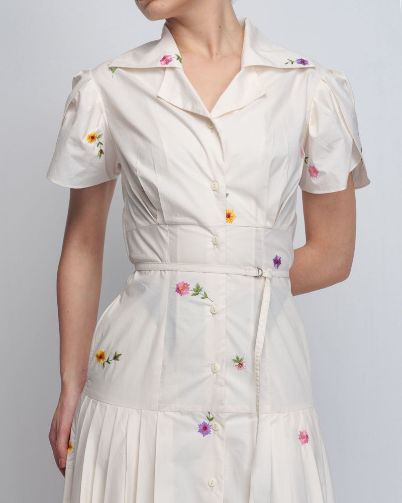 Gami Embroidered Dress - White cotton by Leh Studios in white color for women Worldwide