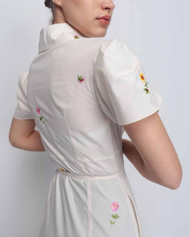 Gami Embroidered Dress - White cotton by Leh Studios in white color for women Worldwide