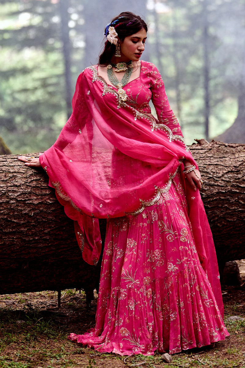 Garance Lehenga Set georgettte by Paulmi & Harsh-kahan Sep'26 in pink for women Worldwide