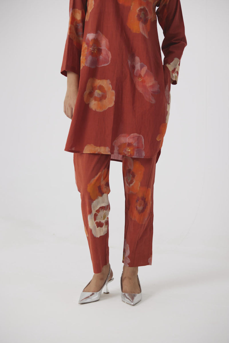 GARDENIA RED SHORT KURTA SET cotton by Yam in red color for women Worldwide