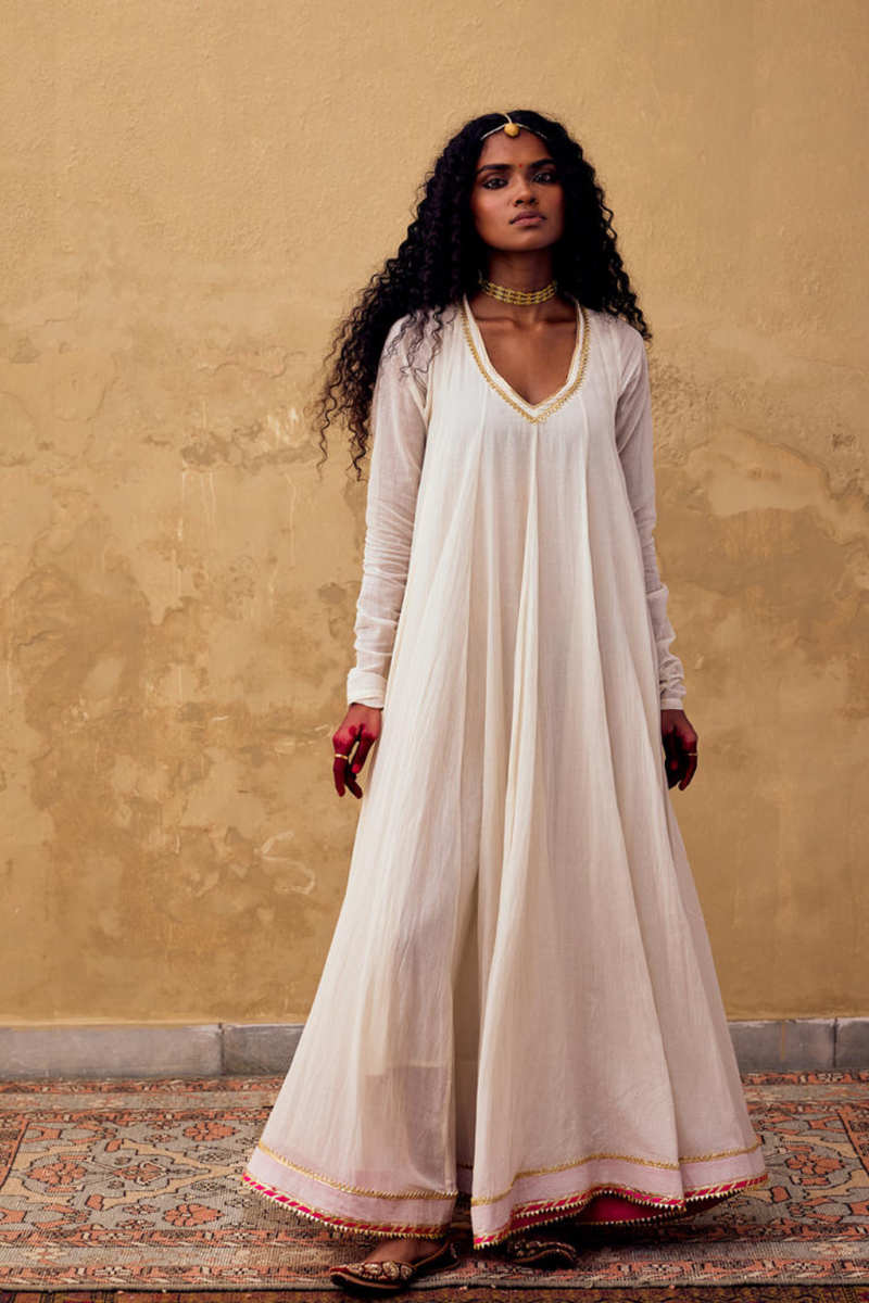 Gehna Dress cotton by Khara Kapas in white for women Worldwide