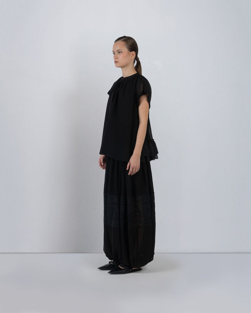 GEORGETTE BALOON PANTS - Black pant/trouser by Leh Studios in black for women Worldwide