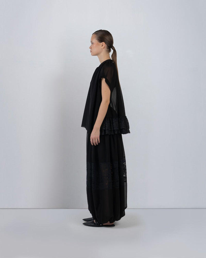 GEORGETTE BALOON PANTS - Black pant/trouser by Leh Studios in black for women Worldwide