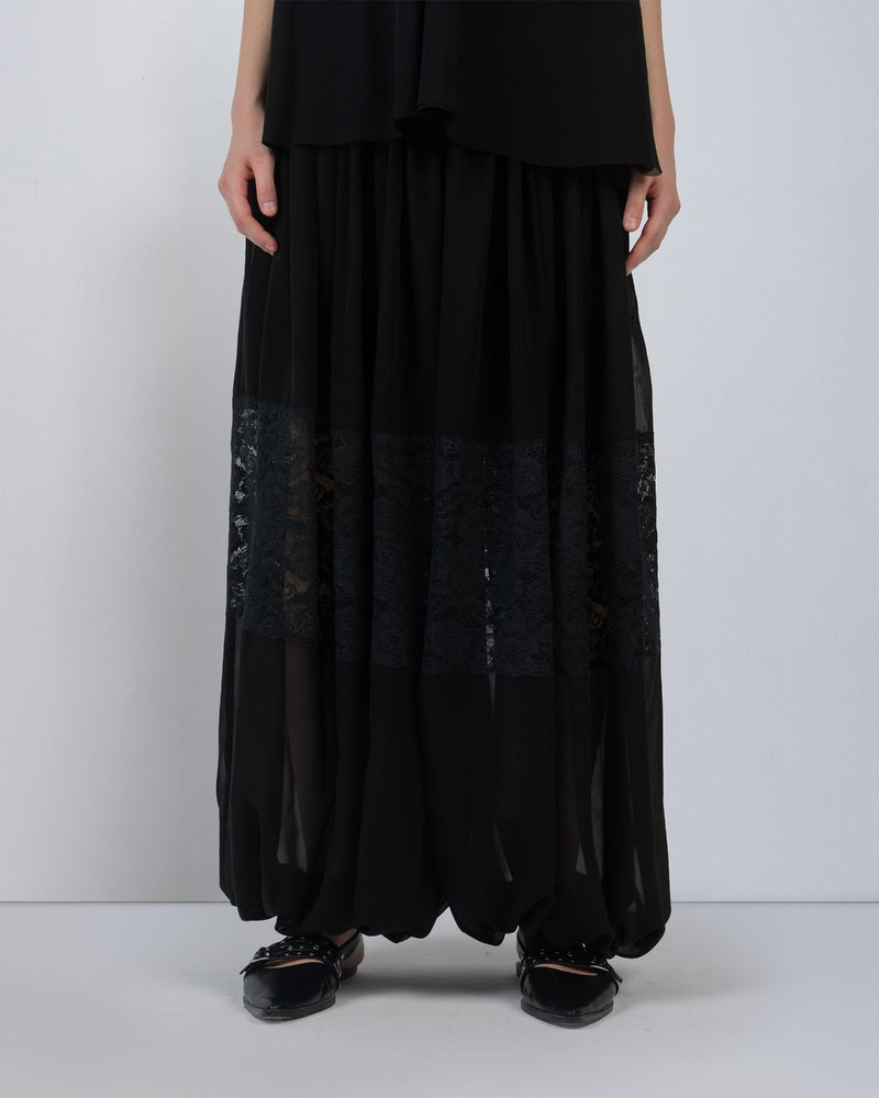 GEORGETTE BALOON PANTS - Black pant/trouser by Leh Studios in black for women Worldwide