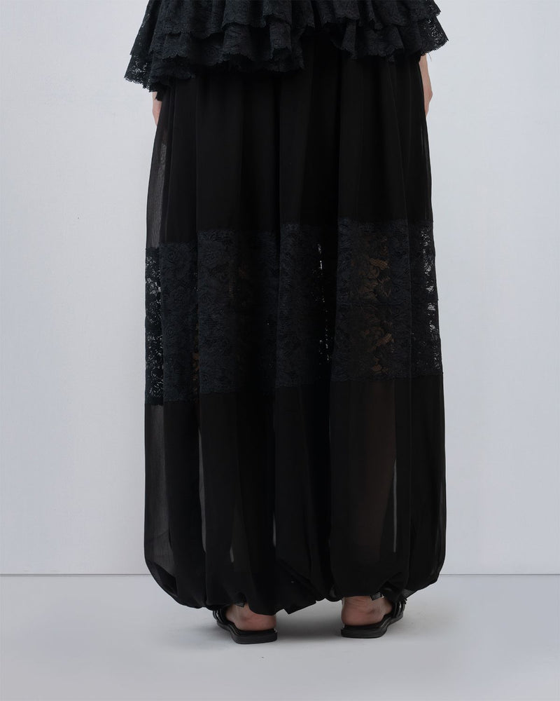 GEORGETTE BALOON PANTS - Black pant/trouser by Leh Studios in black for women Worldwide