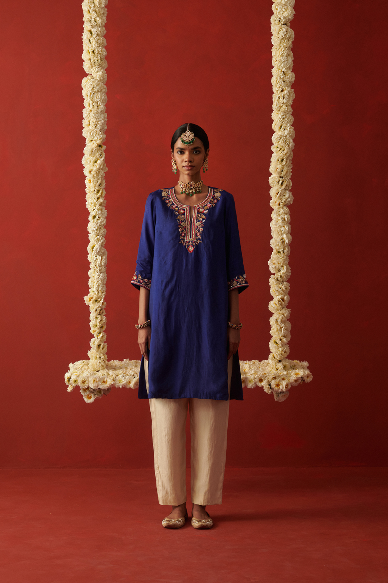 GHAZAL & PARCHHAI KURTA & PANT silk by Rashika Mittal in multi color for women Worldwide