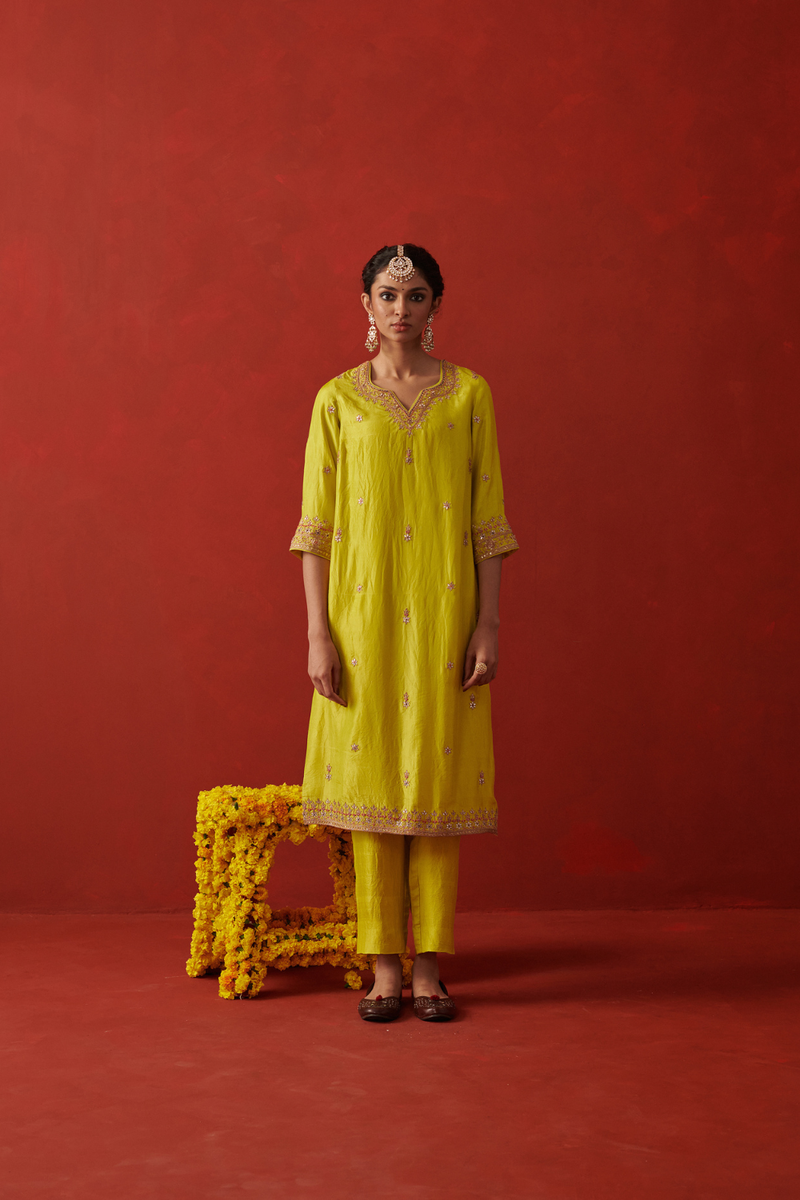 GIA & CYRAA KURTA & PANT chiffon by Rashika Mittal in neon color for women Worldwide