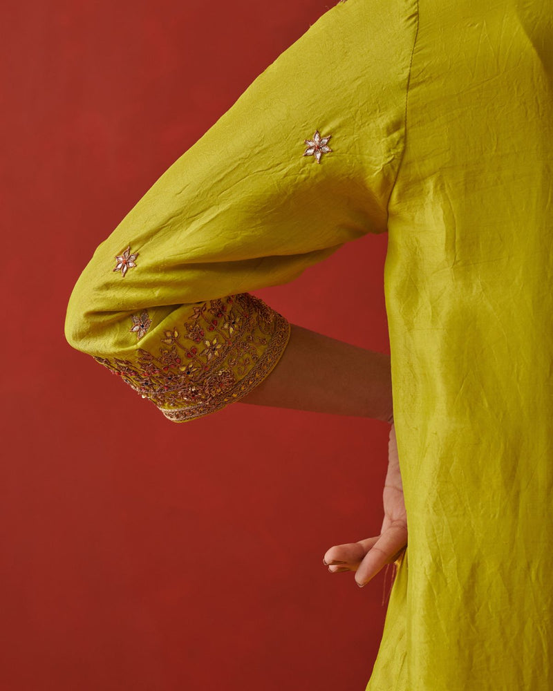 GIA & CYRAA KURTA & PANT chiffon by Rashika Mittal in neon color for women Worldwide