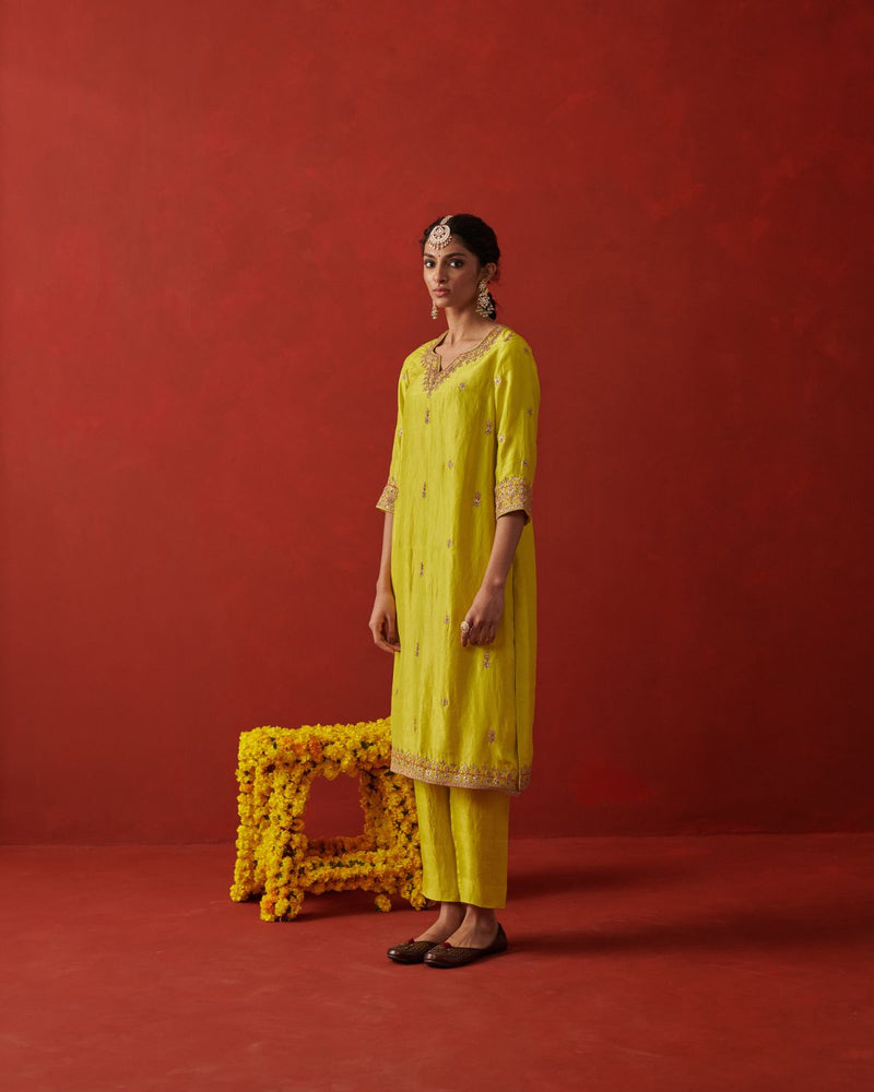 GIA & CYRAA KURTA & PANT chiffon by Rashika Mittal in neon color for women Worldwide