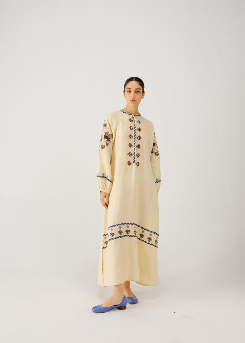 Goa dress-Ivory folk emb. by CORD for women Worldwide