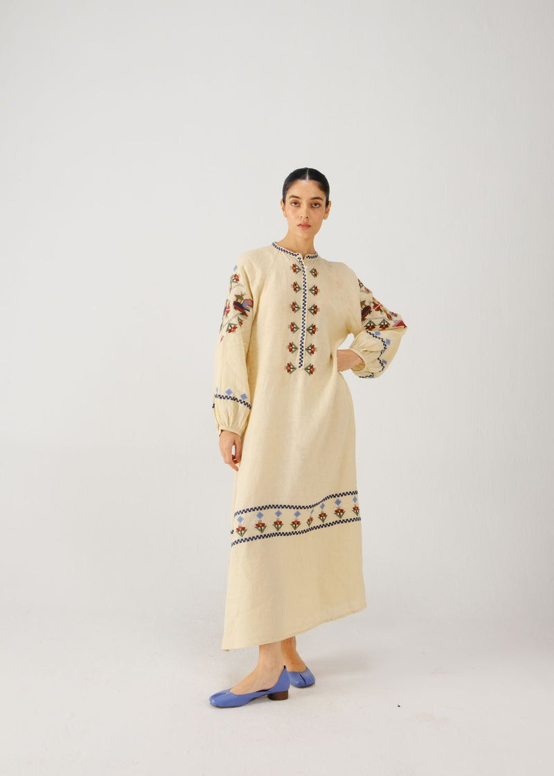 Goa dress-Ivory folk emb. by CORD for women Worldwide