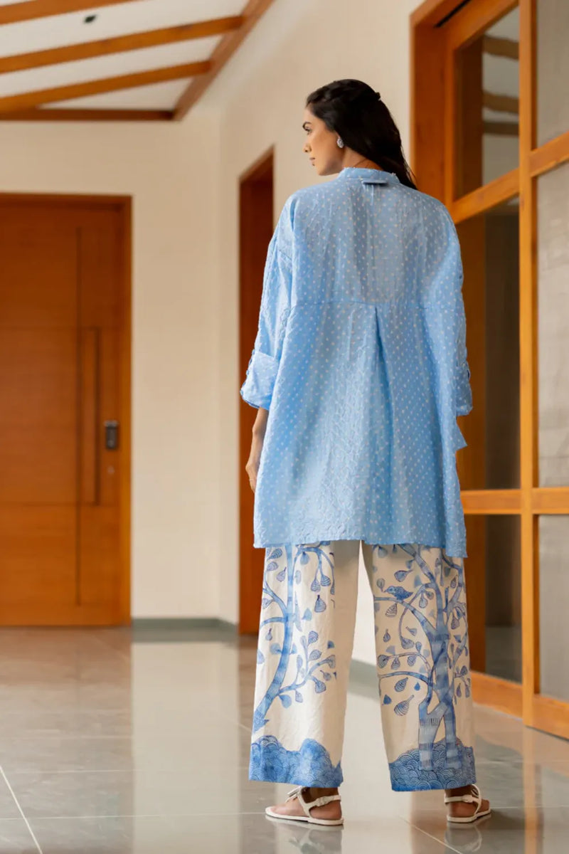 GOND PANTS-BLUE cotton by Dyelogue in blue color for women Worldwide