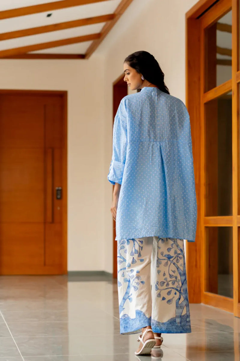GOND PANTS-BLUE cotton by Dyelogue in blue color for women Worldwide