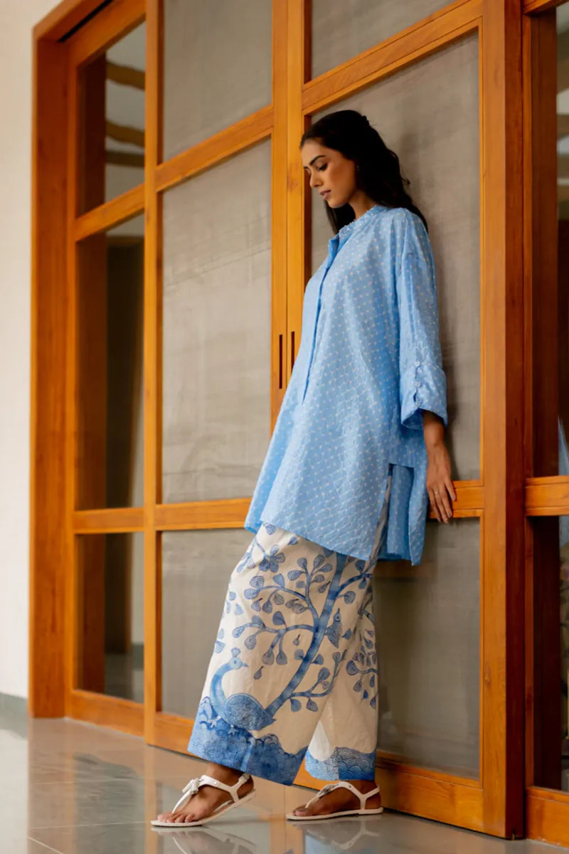 GOND PANTS-BLUE cotton by Dyelogue in blue color for women Worldwide