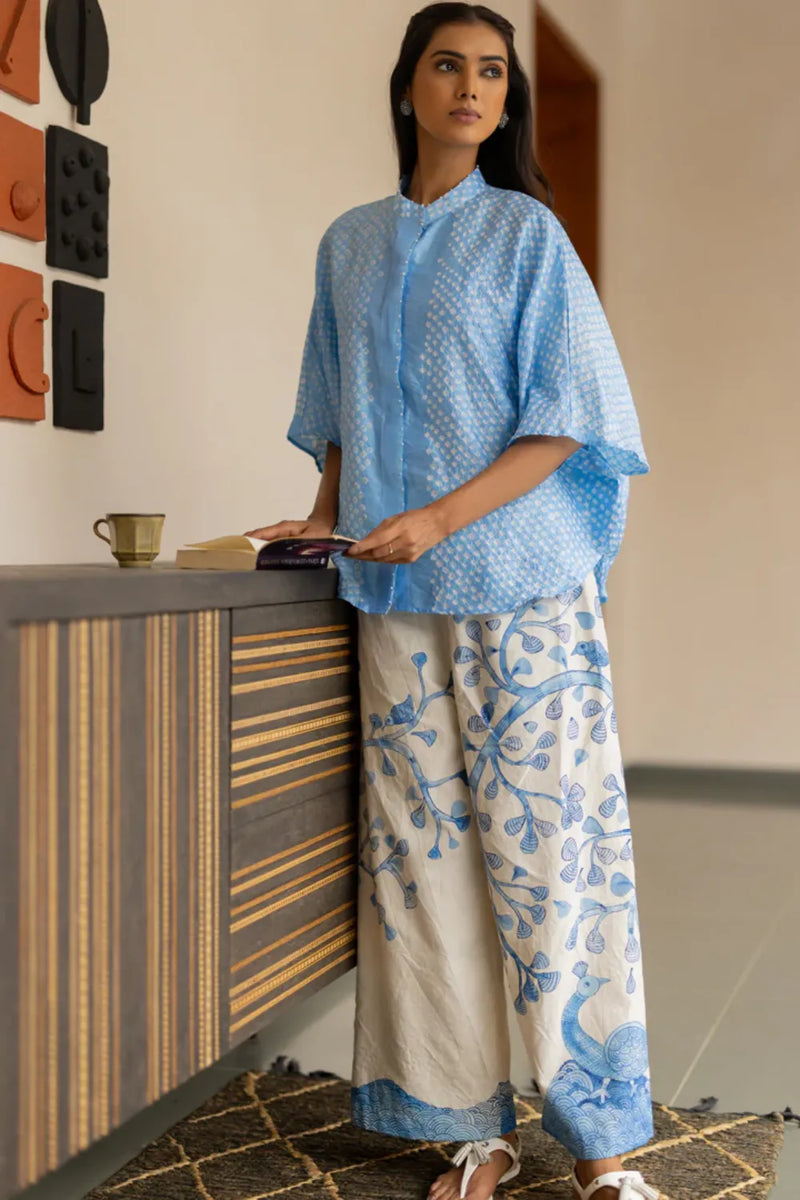 GOND PANTS-BLUE cotton by Dyelogue in blue color for women Worldwide