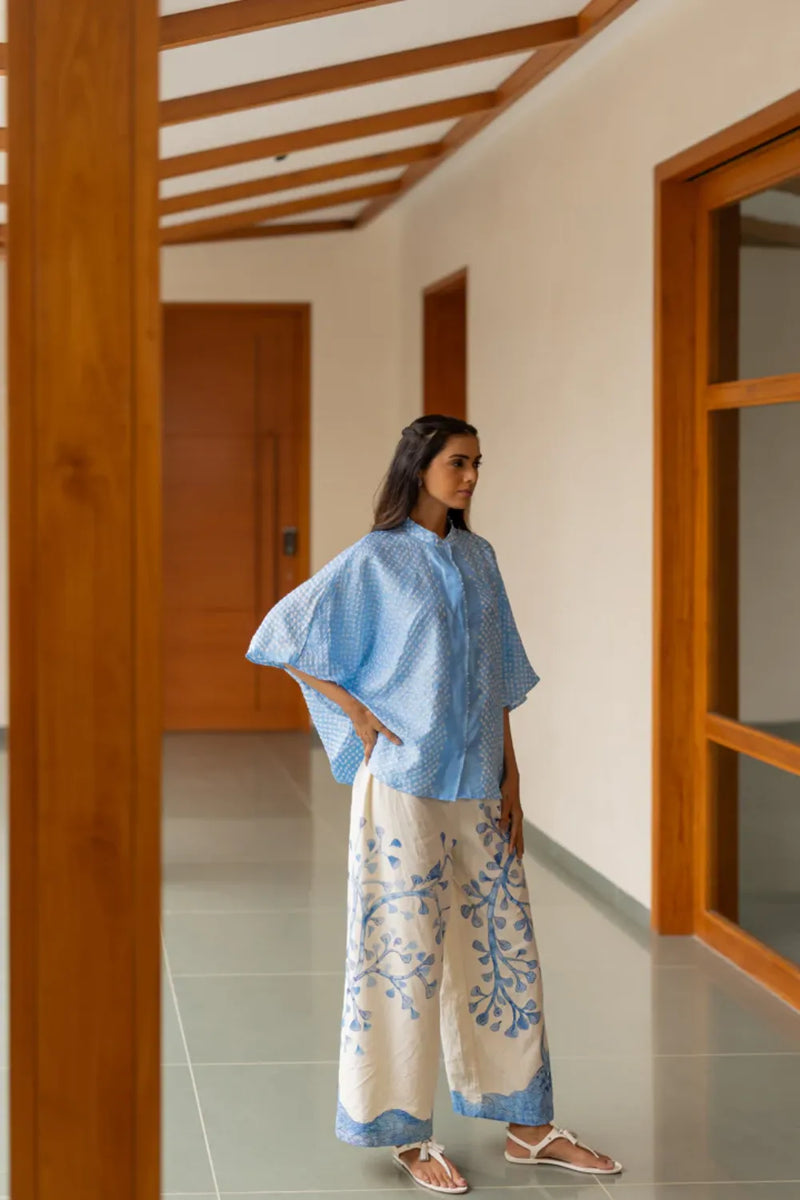 GOND PANTS-BLUE cotton by Dyelogue in blue color for women Worldwide