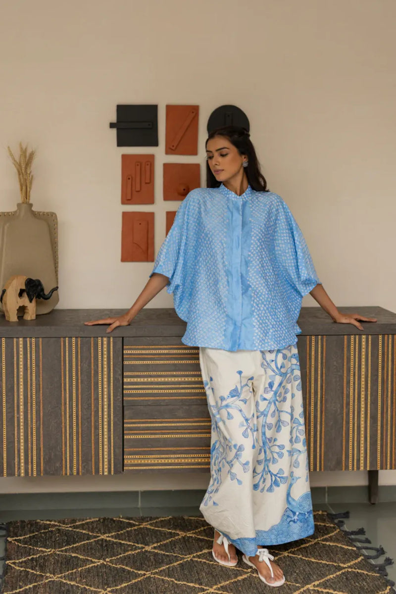 GOND PANTS-BLUE cotton by Dyelogue in blue color for women Worldwide