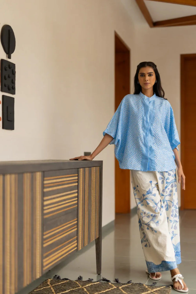 GOND PANTS-BLUE cotton by Dyelogue in blue color for women Worldwide