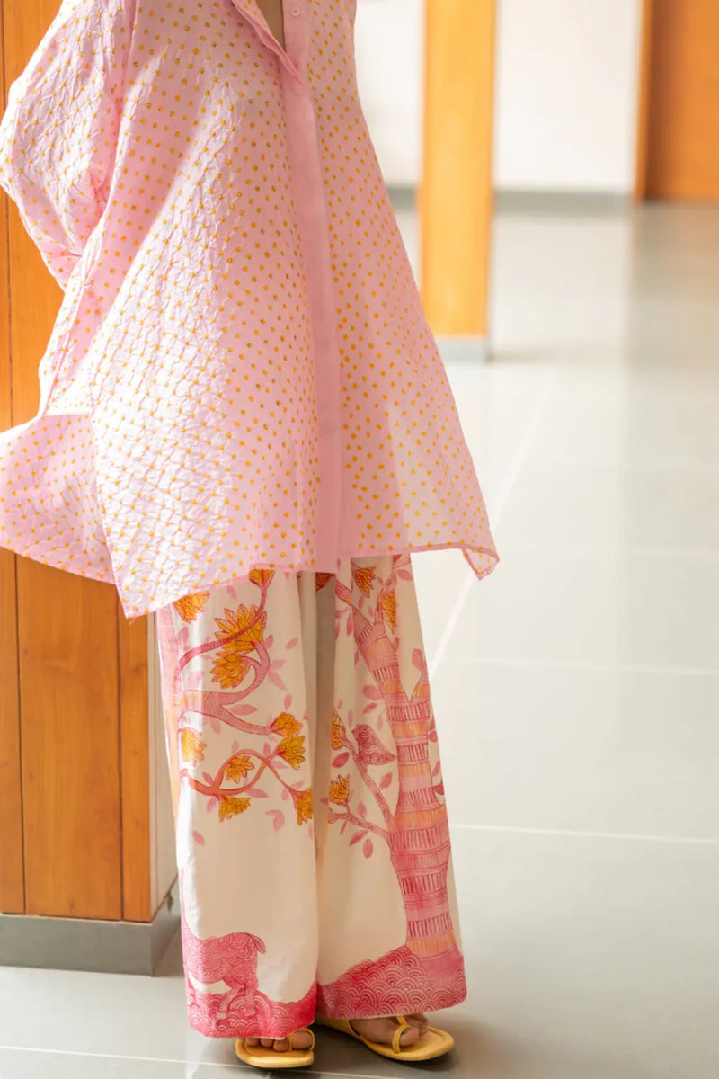 GOND PANTS-PINK cotton by Dyelogue in pink color for women Worldwide
