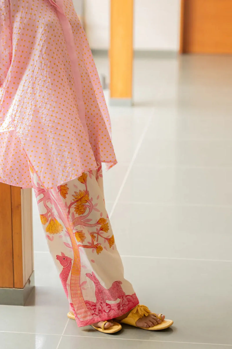 GOND PANTS-PINK cotton by Dyelogue in pink color for women Worldwide