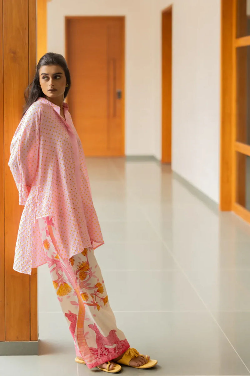 GOND PANTS-PINK cotton by Dyelogue in pink color for women Worldwide