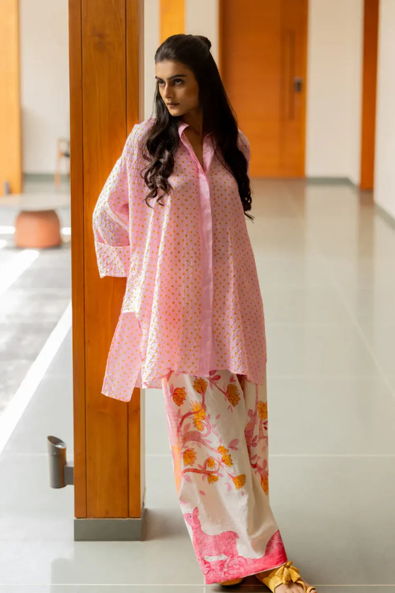 GOND PANTS-PINK cotton by Dyelogue in pink color for women Worldwide