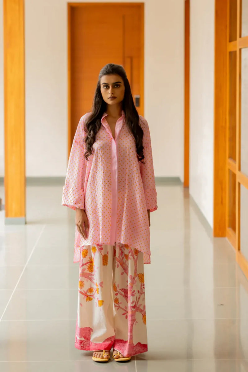 GOND PANTS-PINK cotton by Dyelogue in pink color for women Worldwide