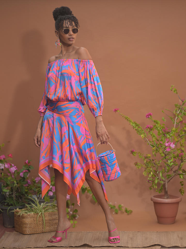 Leila Off shoulder Handkerchief Dress