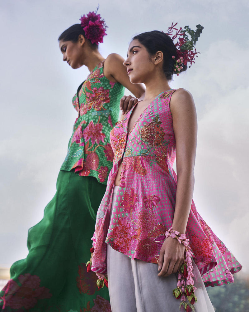 GUL PINK PEPLUM SHARARA SET by Rajiramniq for women Worldwide