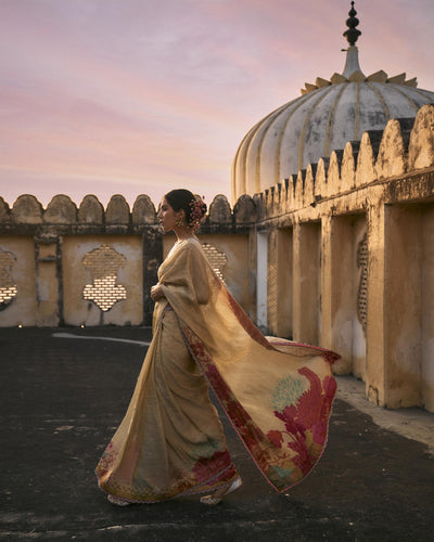 GUL IVORY FLORAL TISSUE SARI