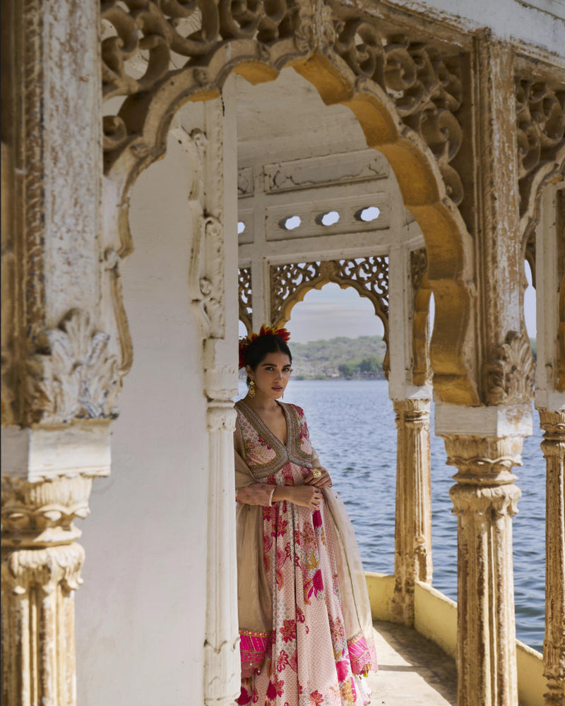 GUL NUDE PINK ANARKALI SET by Rajiramniq for women Worldwide