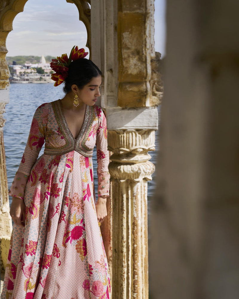 GUL NUDE PINK ANARKALI SET by Rajiramniq for women Worldwide
