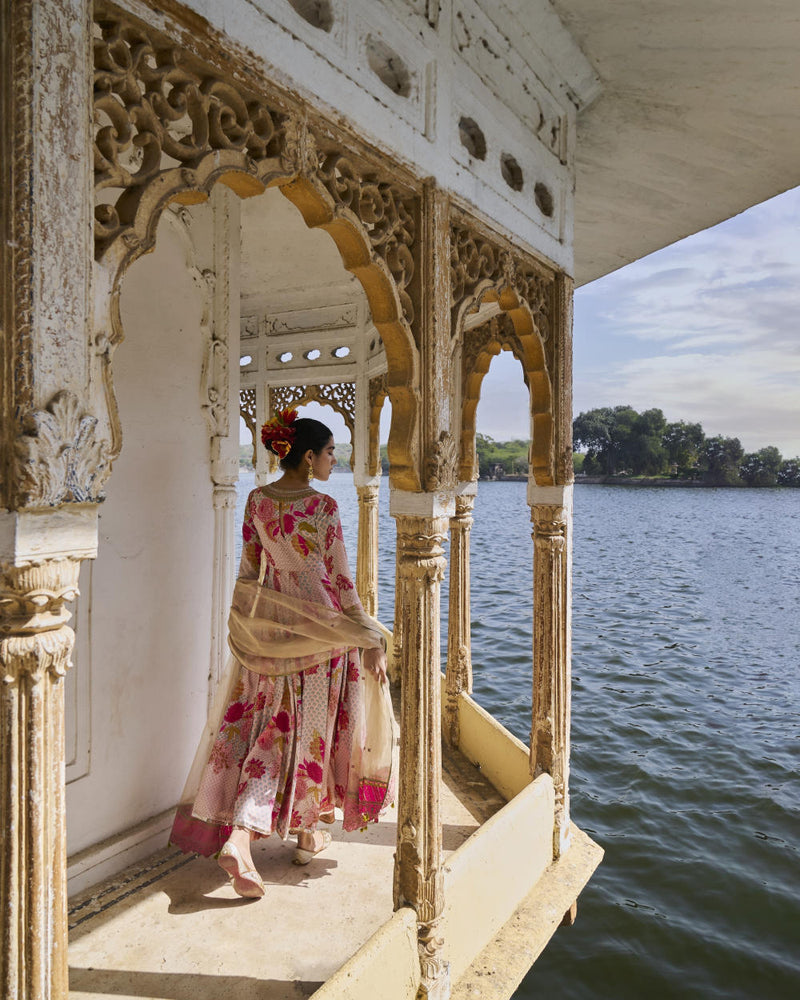 GUL NUDE PINK ANARKALI SET by Rajiramniq for women Worldwide