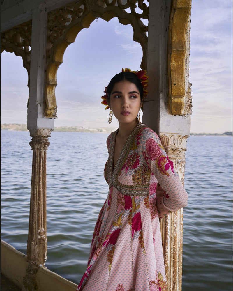 GUL NUDE PINK ANARKALI SET by Rajiramniq for women Worldwide