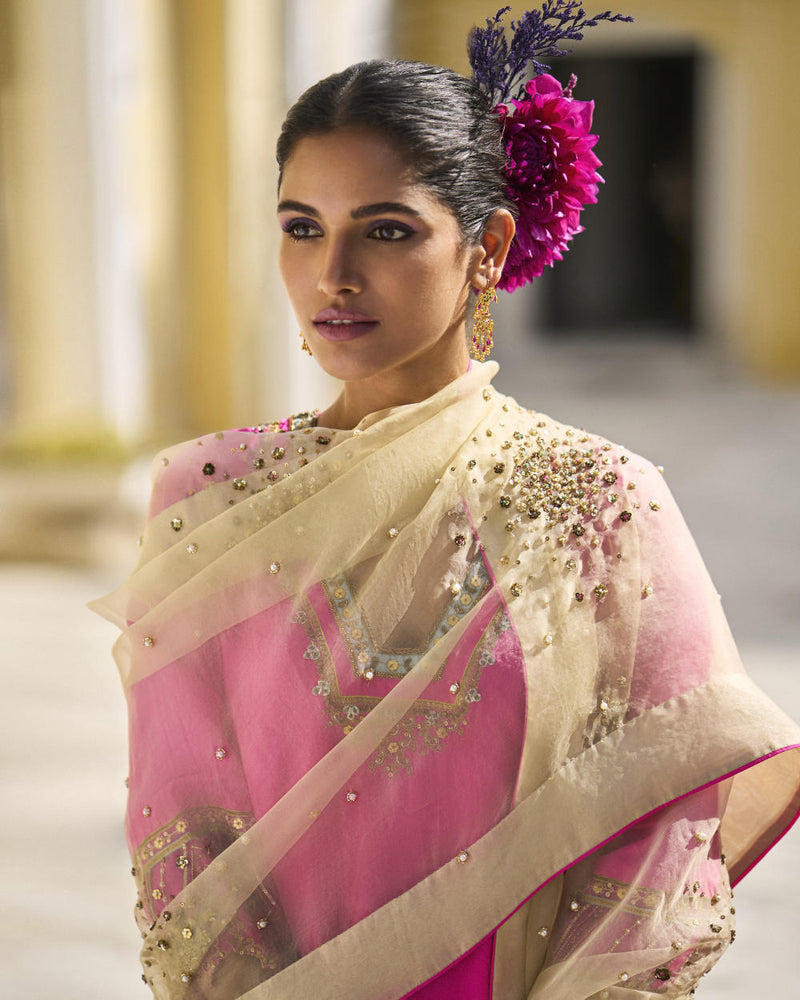 GUL HOT PINK SILK SHARARA SET silk by Rajiramniq for women Worldwide